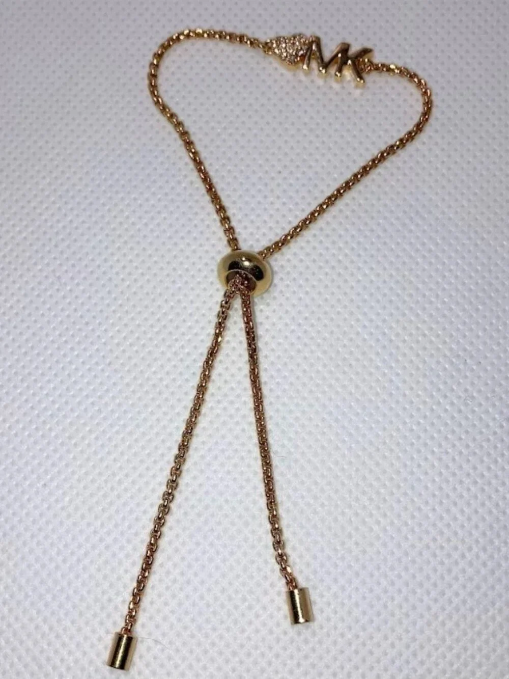 Michael Kors Gold Tone Pave Heart MK Logo Slider Bracelet Delicate Feminie Gift